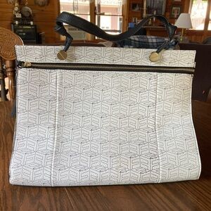 Foley & Corinna white with black/brown trim large tote/satchel/handbag
